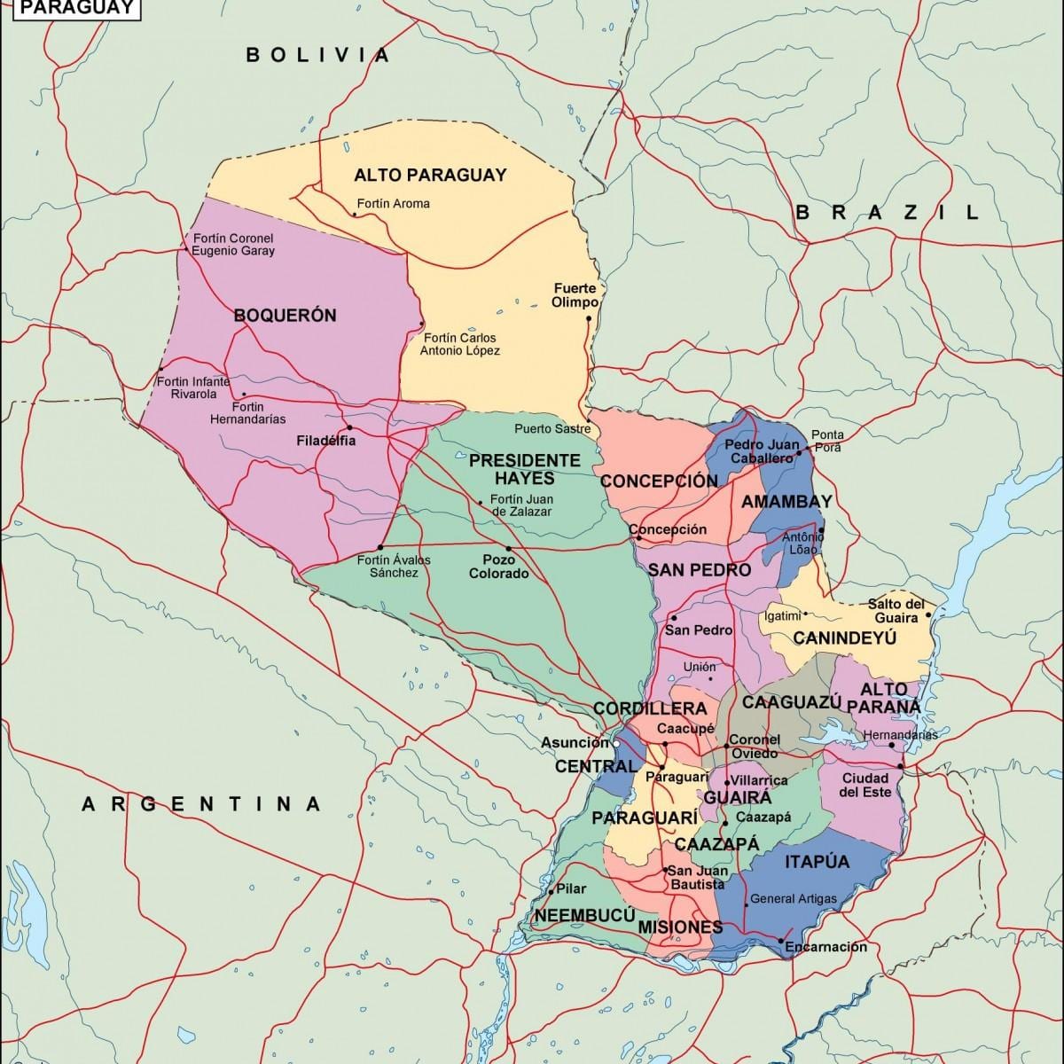 Mapa de política Paraguay
